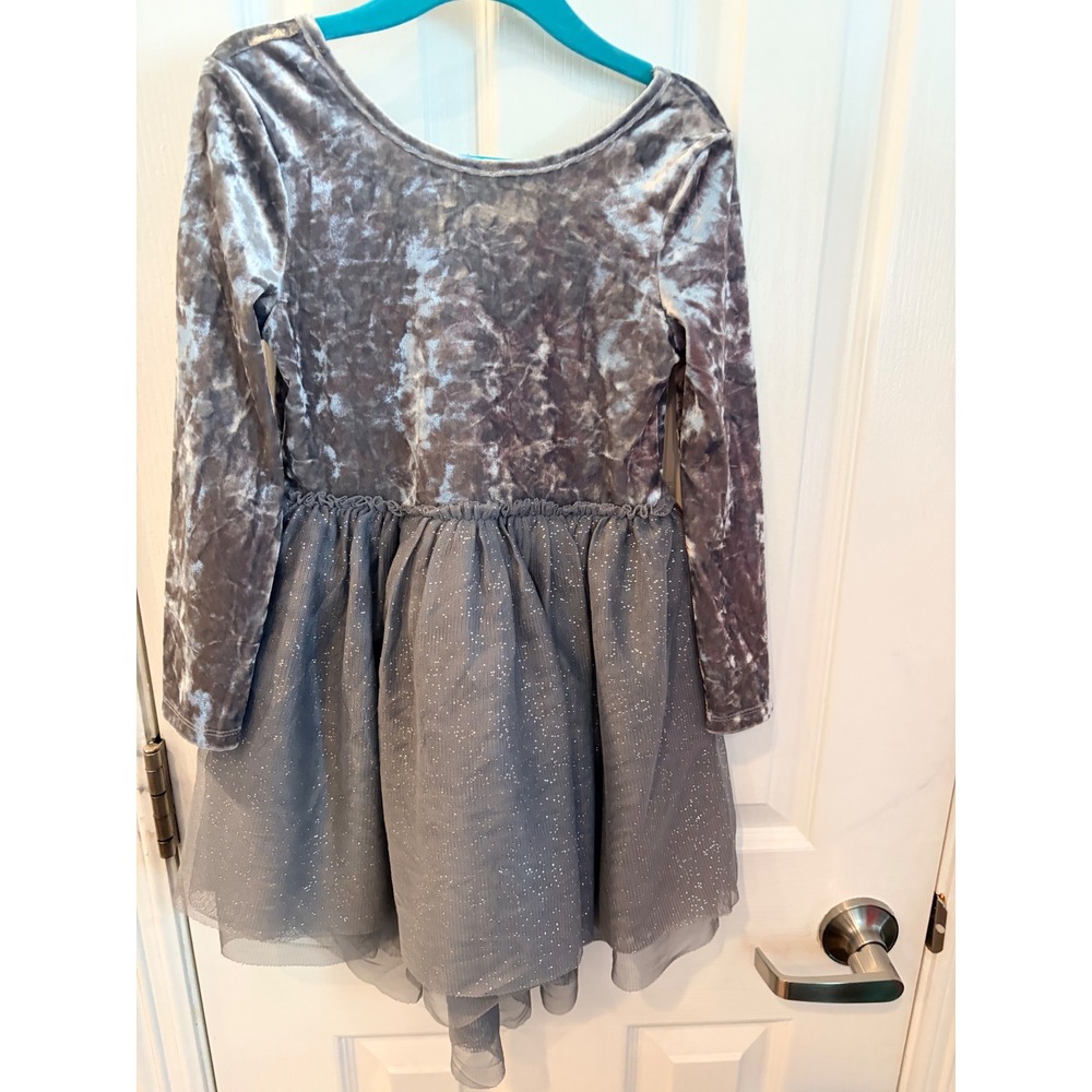 Cat & Jack Dress Grey Velvet Glitter Tulle Long Sleeve Holiday Party Tutu 4T